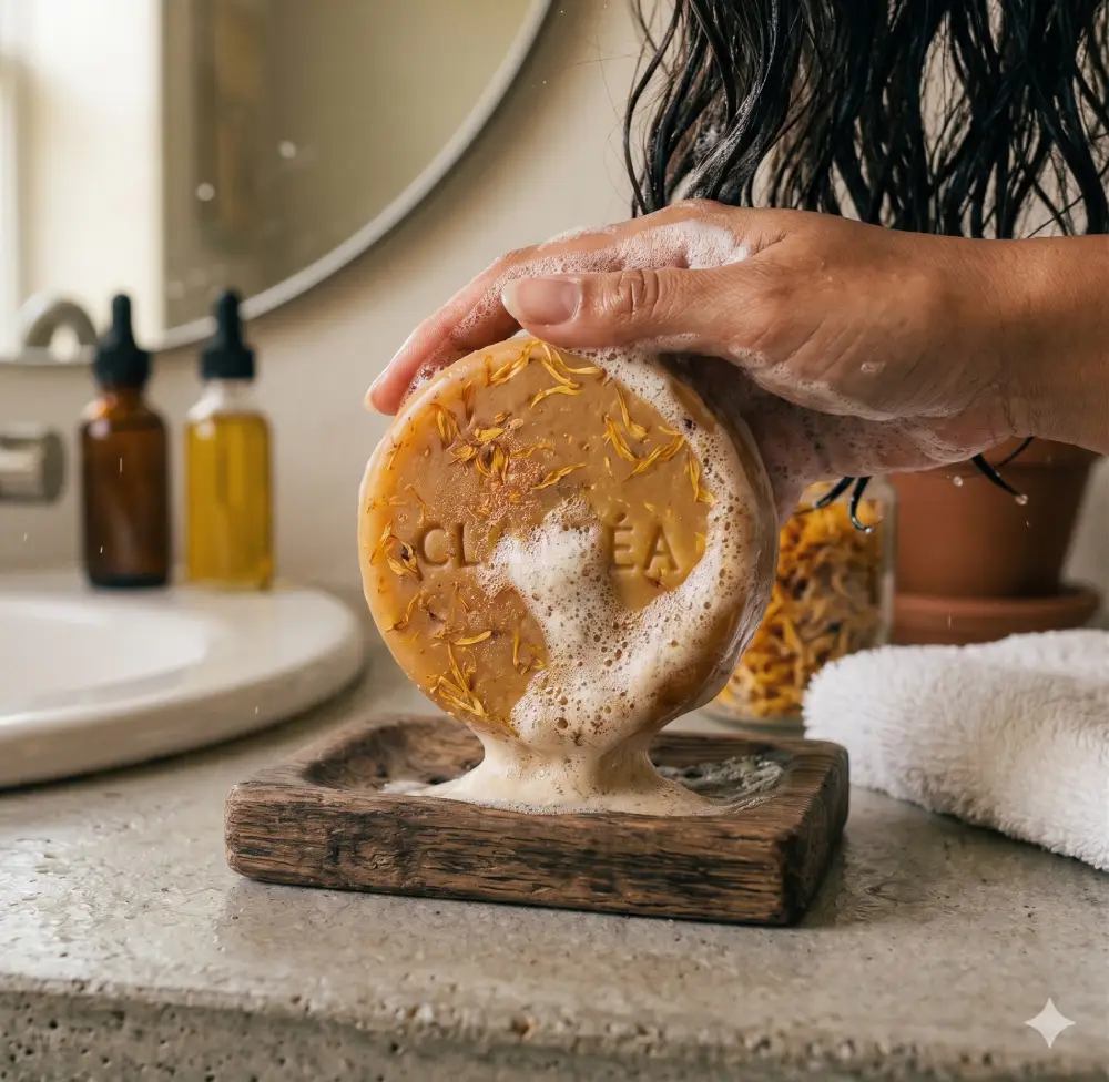 Utilisation du shampoing solide spécial nutrition