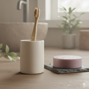 brosse à dent dans un pot avec un savon solide